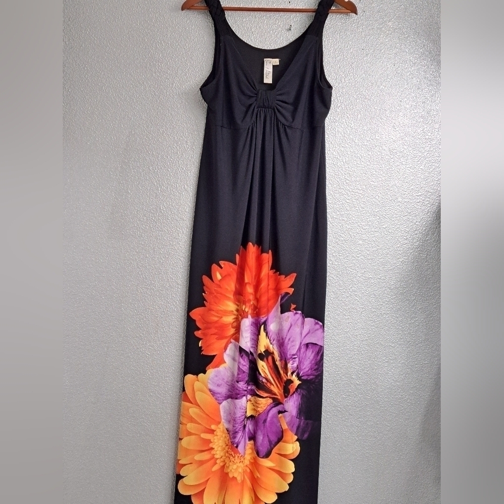 Emma & Michele Black Sleeveless Maxi Dress With Colorful Flowers    Size L